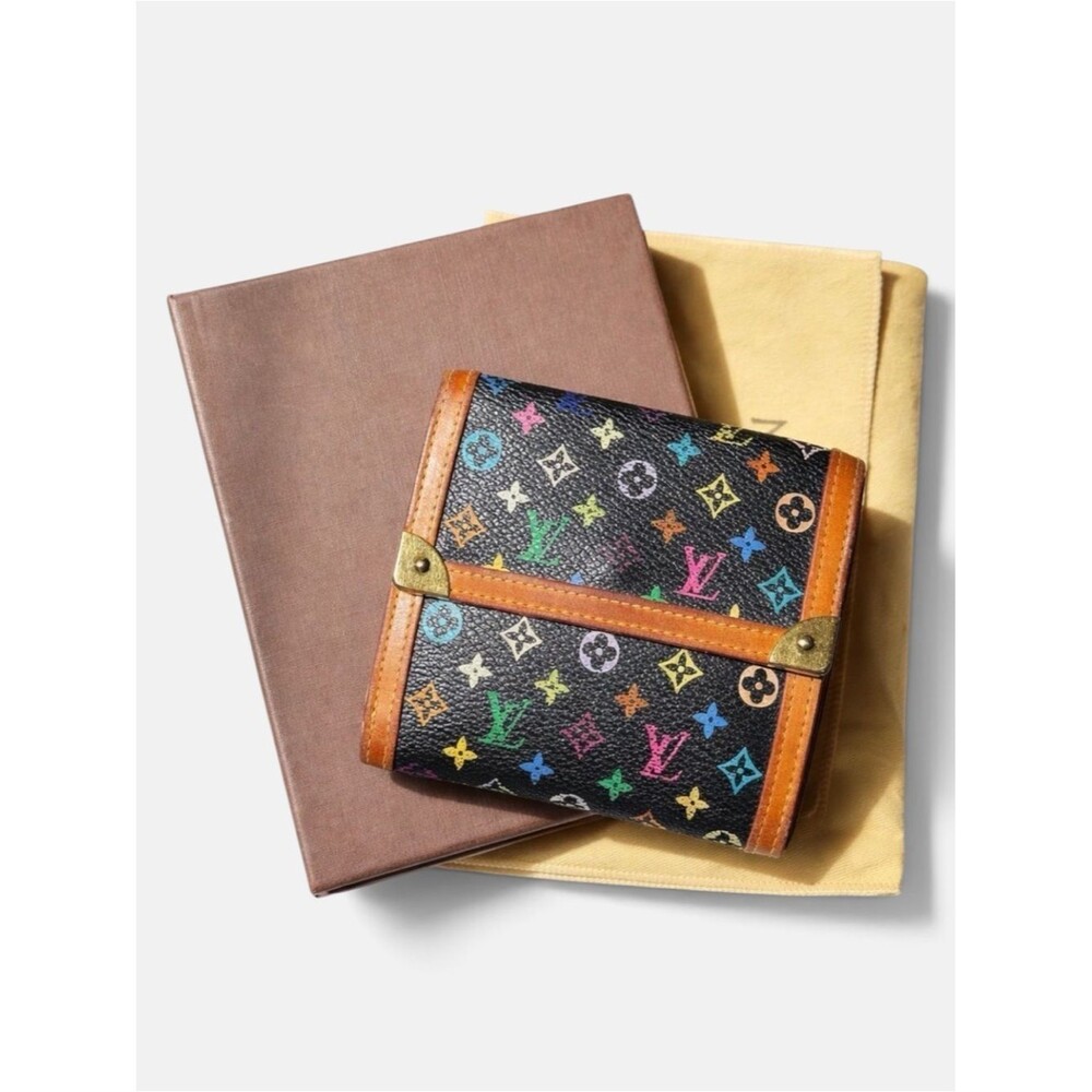 Louis Vuitton Murakami Multicolor Elise Wallet Black w/ Box Dust Bag Rare Y2K